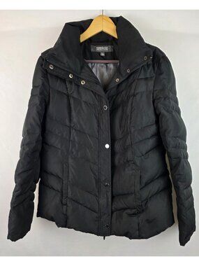 Kenneth Cole Reaction Womens Puffer Jacket Size Large Black Down Feather Coat
